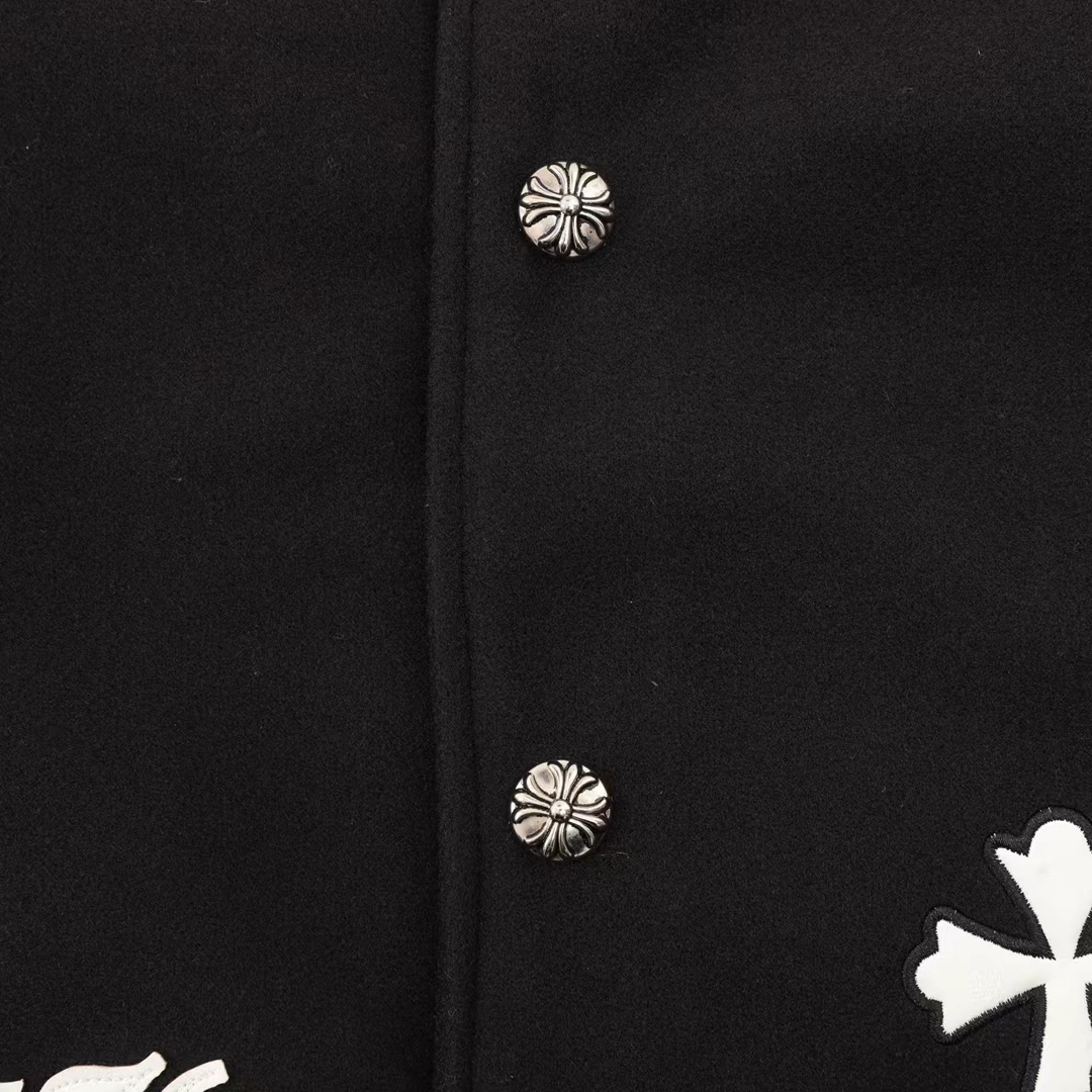 Crow Heart Cross Embroidered Letters Leather Sleeves Patchwork Baseball Jacket