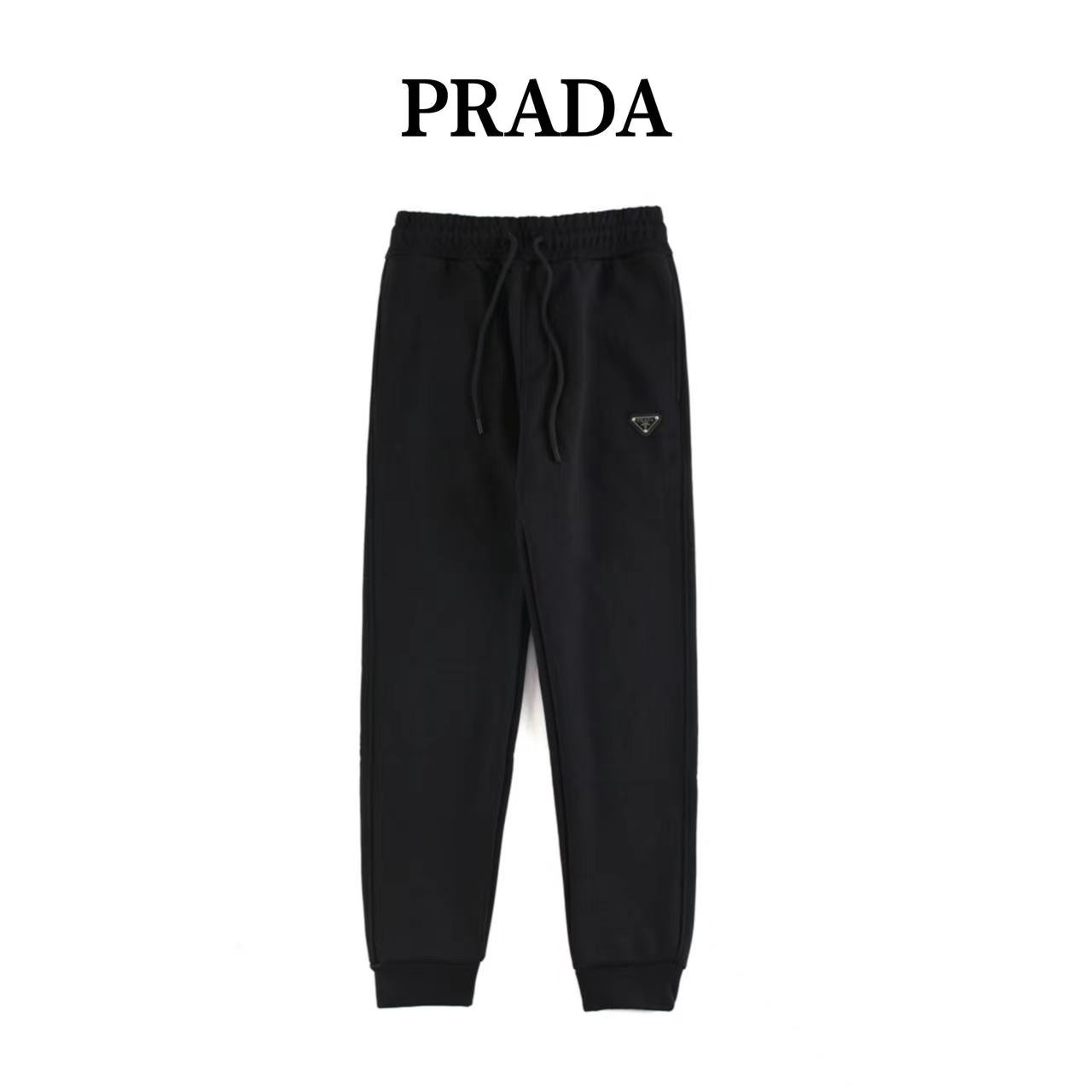 Prada 22Fw triangle logo red trim velvet trousers