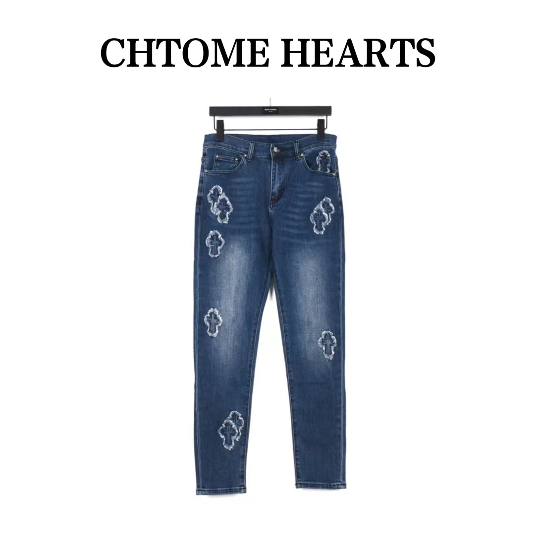 Heavy hand-stitched washed and polished cross jeans