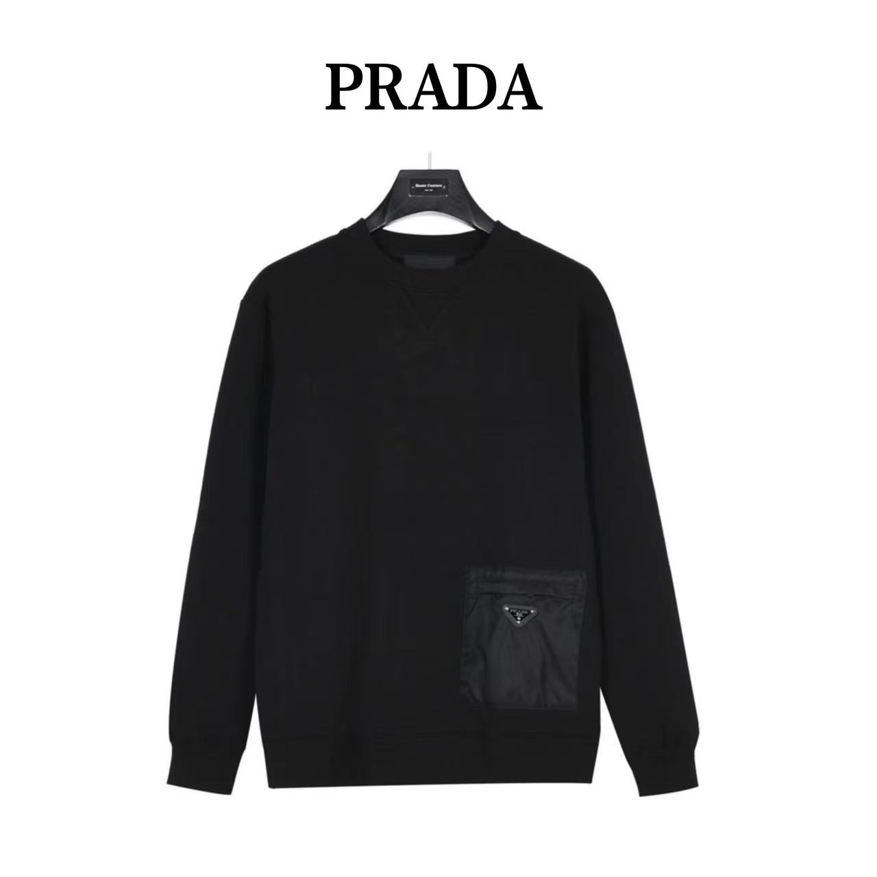 Prada 23Fw triangle pocket crew neck sweatshirt