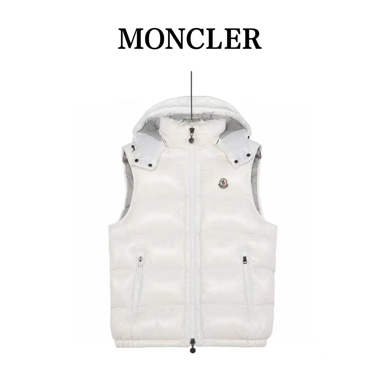 Masked #Bormes white patent pudding quilted hooded vest