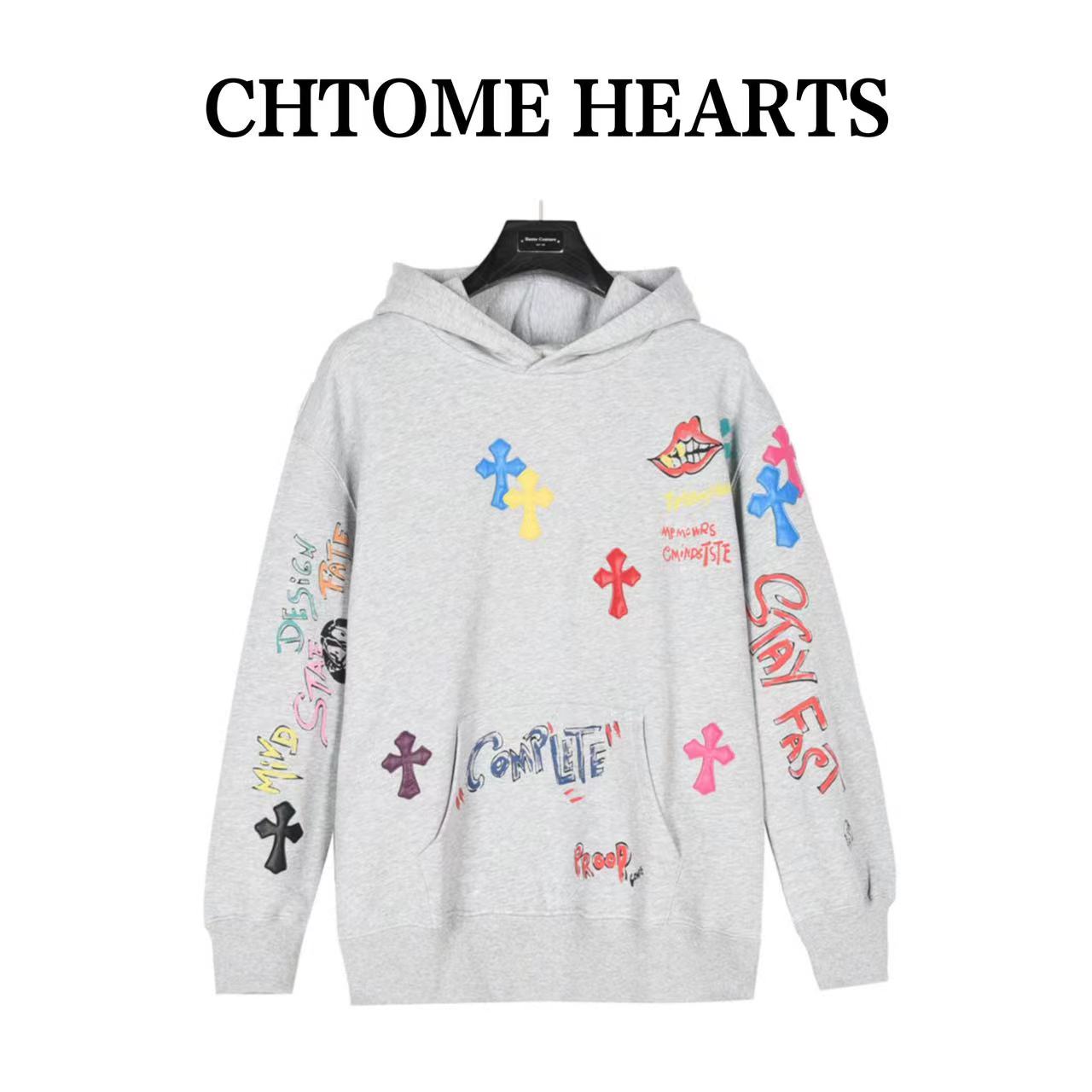 Crow Heart Cross graffiti letter print hoodie