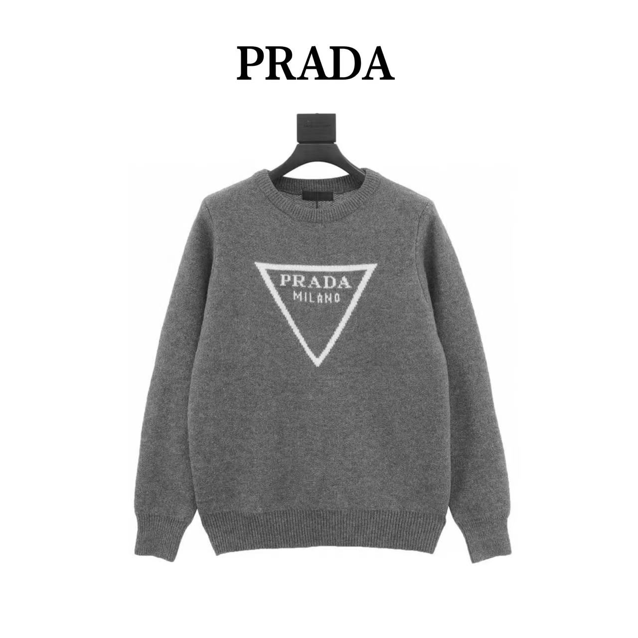 Prada 2023ss autumn and winter new triangle logo knitted round neck long sleeves