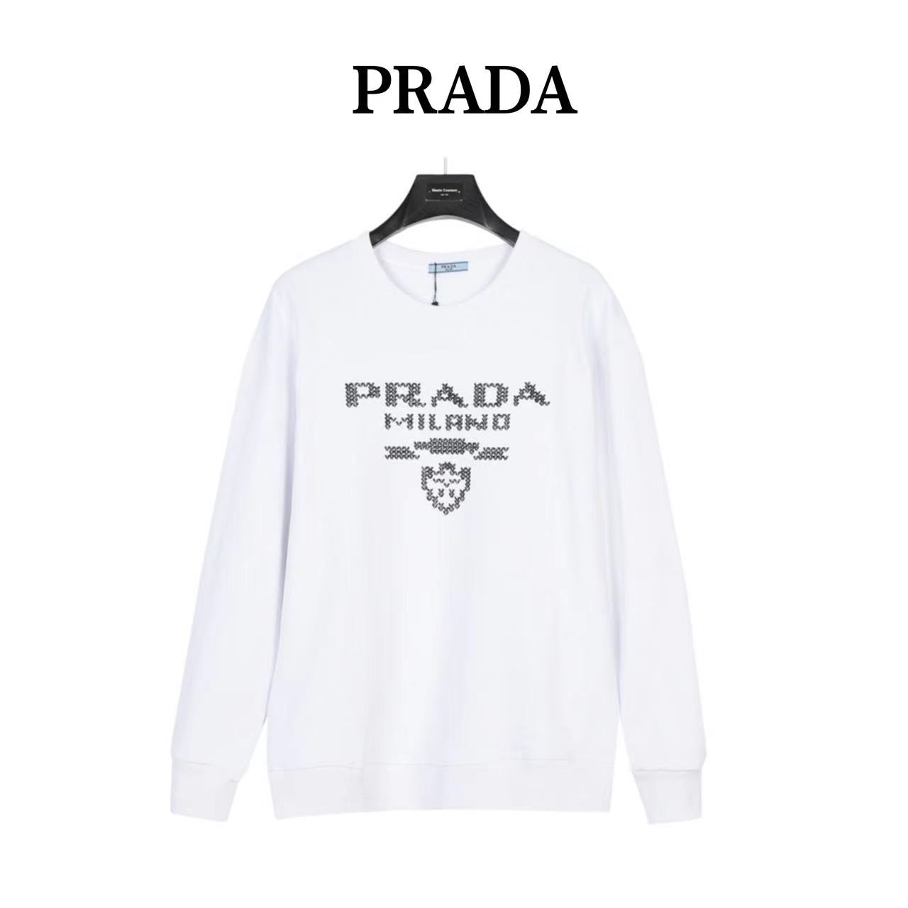 Prada 23Fw mosaic logo embroidered cotton crew neck sweatshirt