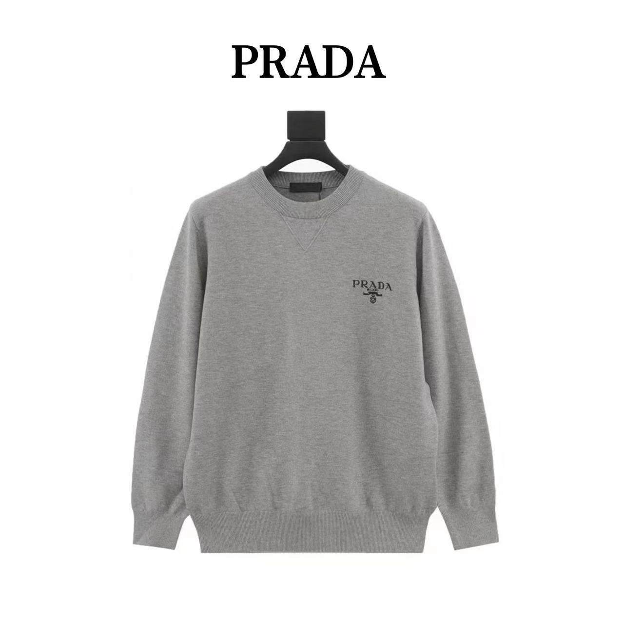 Prada 23Fw embroidered logo crew neck sweater