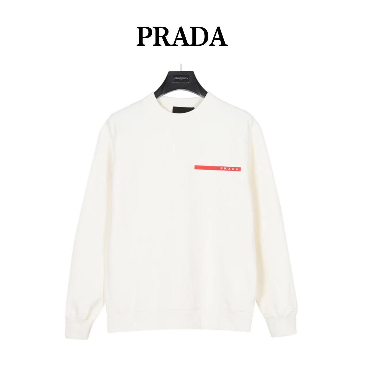 Prada 23Fw classic red trim crew neck sweatshirt
