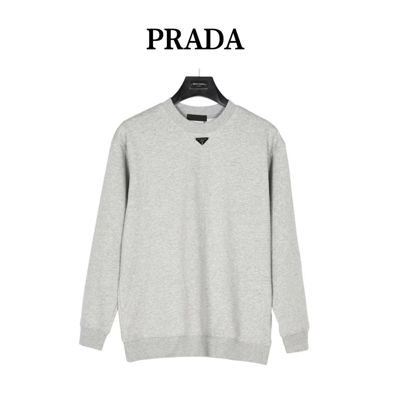 Prada 23Fw triangle logo round neck sweatshirt