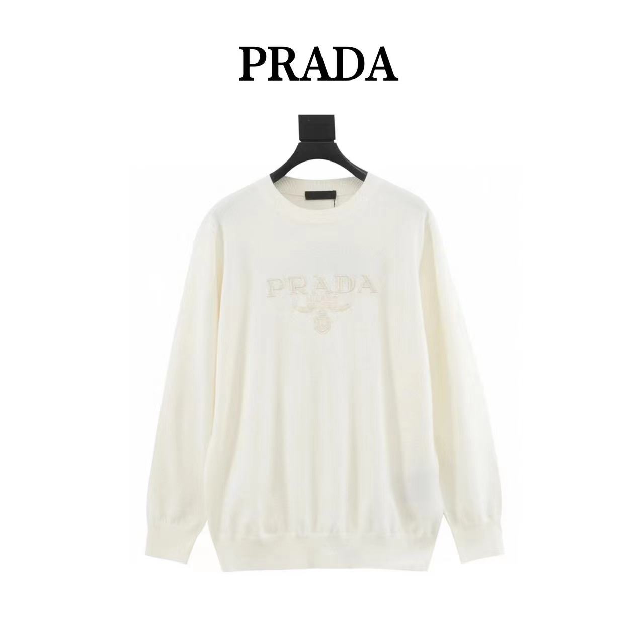 Prada 23Fw embroidered letter logo knitted sweater