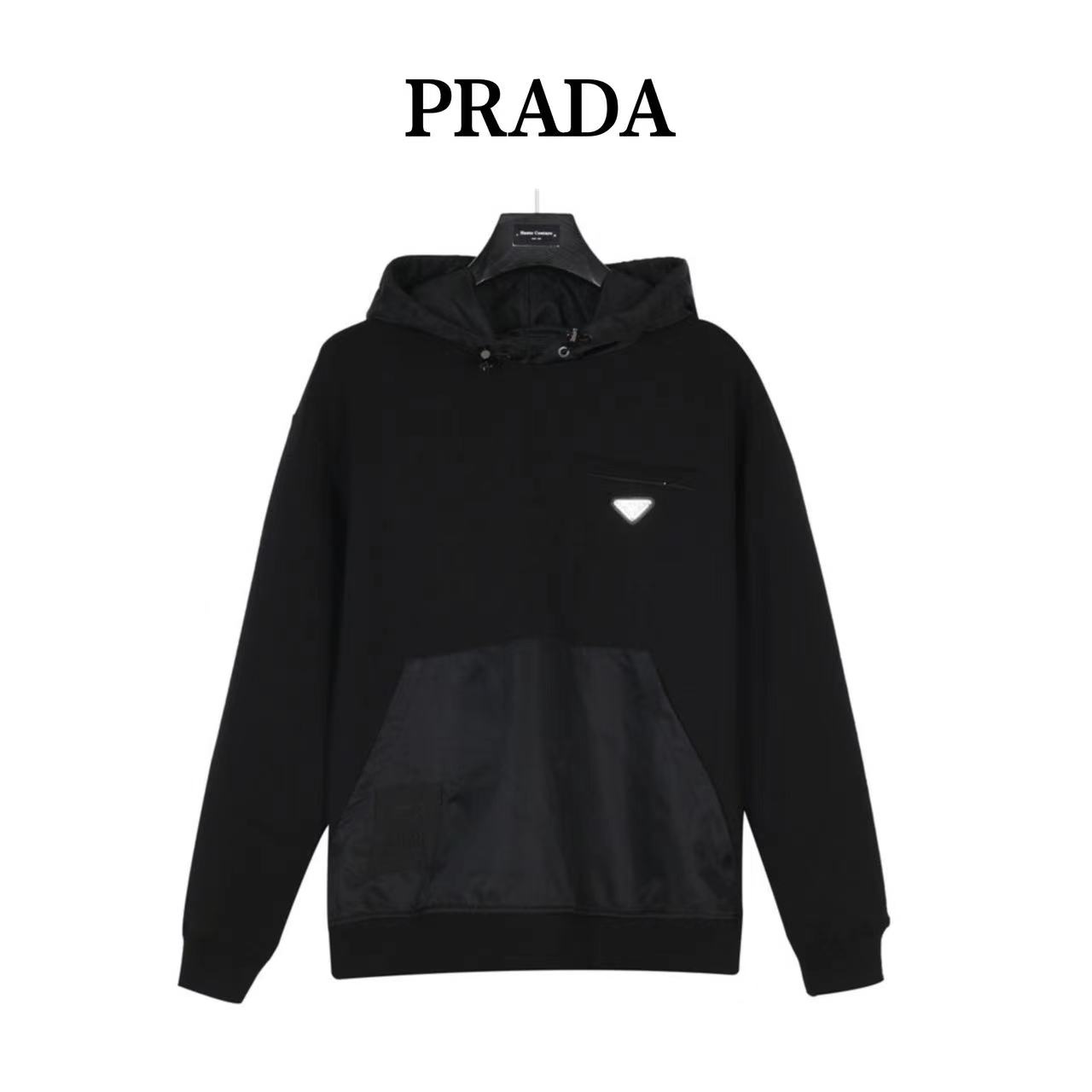 Prada 23Fw nylon patchwork hooded sweatshirt