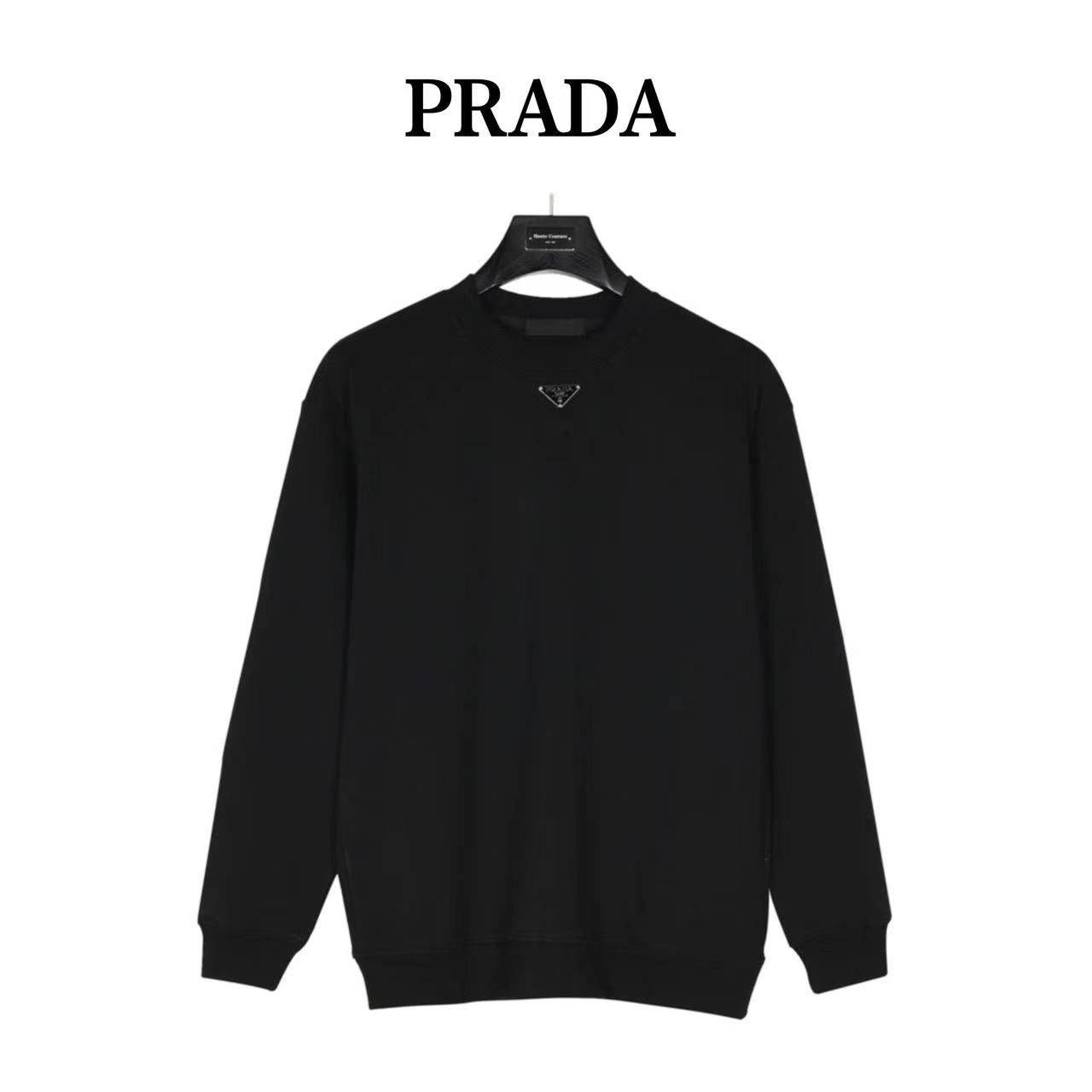 Prada 23Fw triangle logo round neck sweatshirt