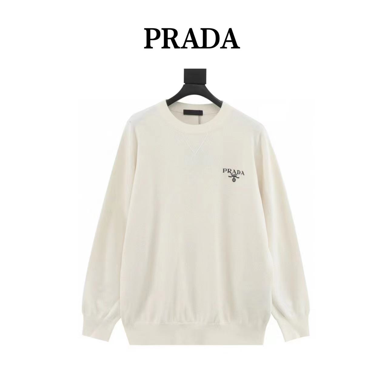 Prada 23Fw embroidered logo crew neck sweater