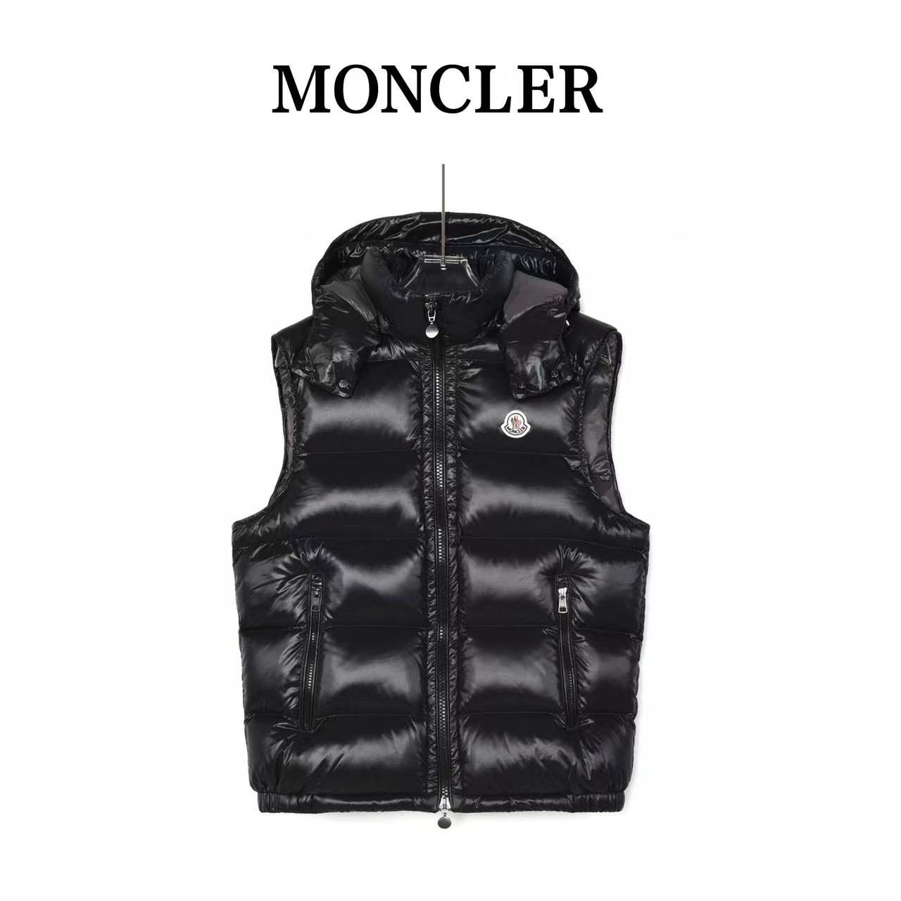 Masked #Bormes white patent pudding quilted hooded vest