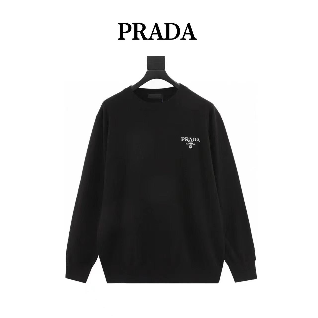 Prada 23Fw embroidered logo crew neck sweater