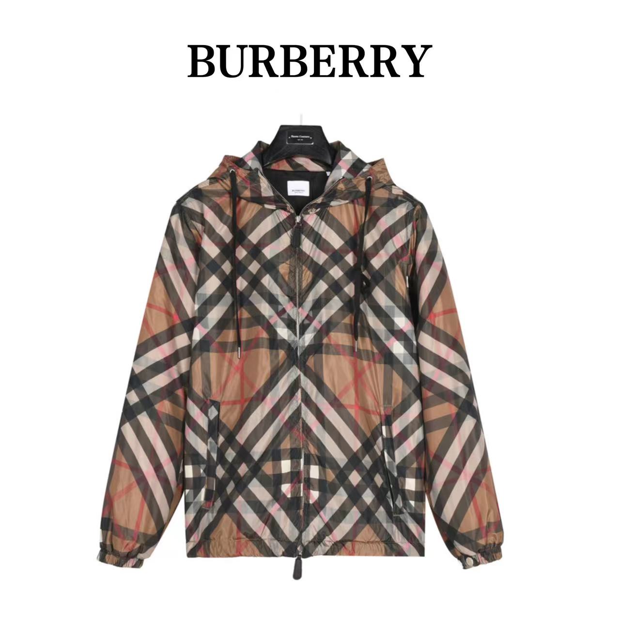 Burberry 23FW geometric plaid cotton hooded jacket