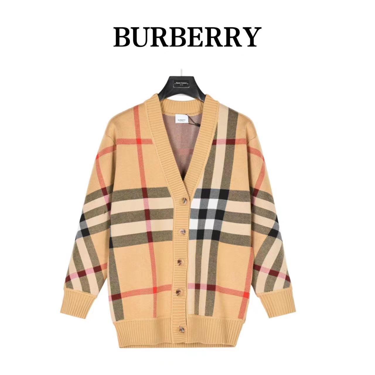 Burberry 23Fw plaid patchwork striped knitted cardigan sweater