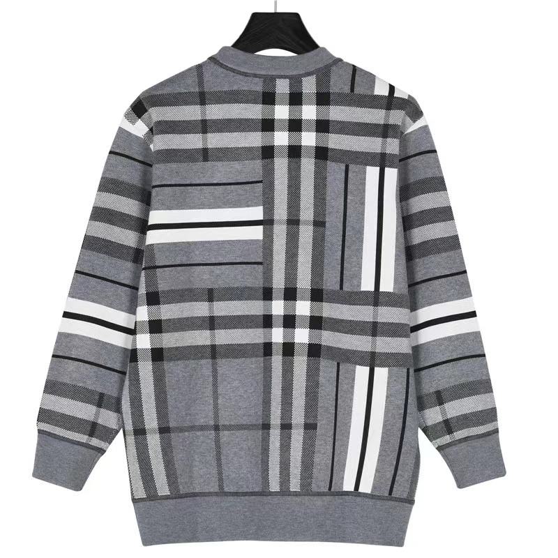 Burberry 23Fw plaid patchwork striped knitted cardigan sweater