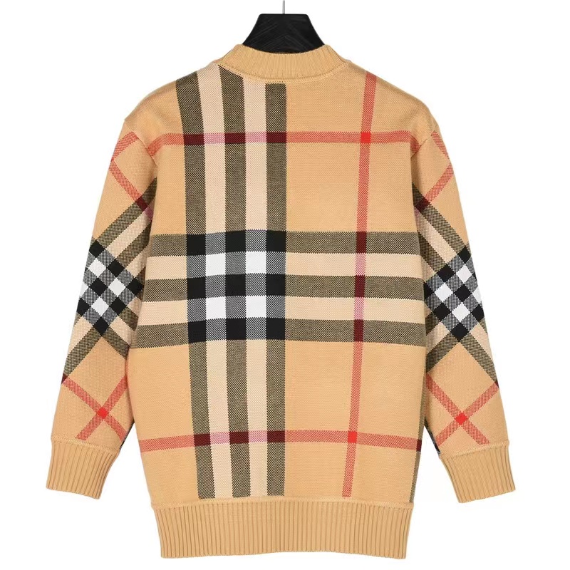 Burberry 23Fw plaid patchwork striped knitted cardigan sweater
