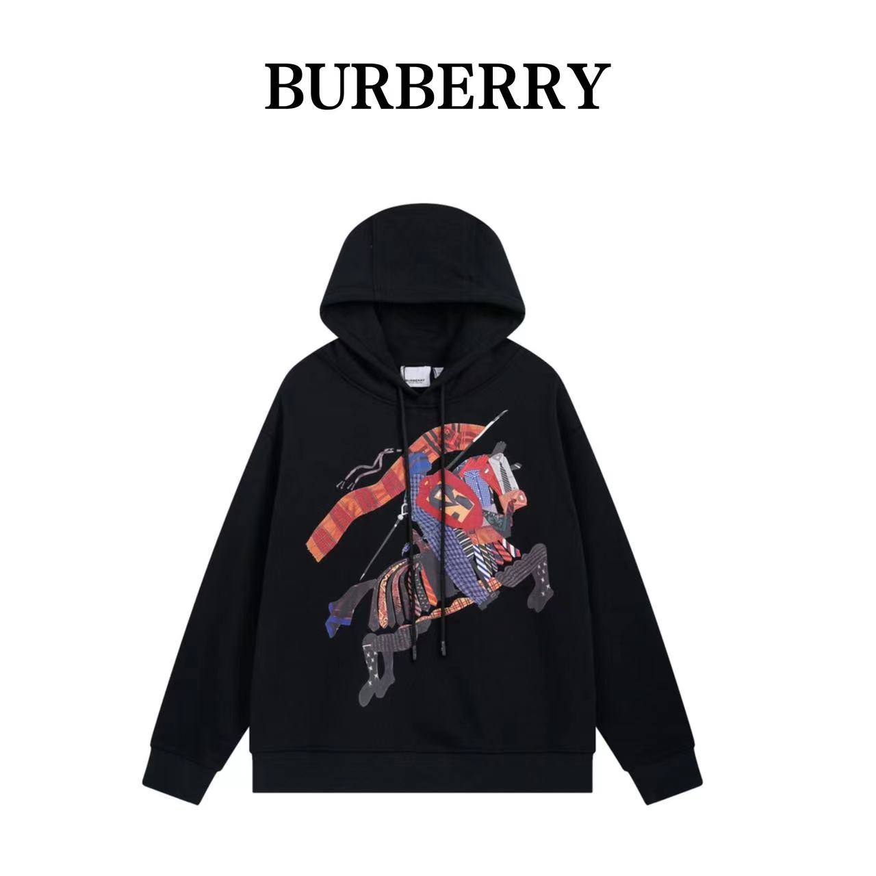 Burberry 23Fw flocked warhorse heavy industry hooded sweatshirt
