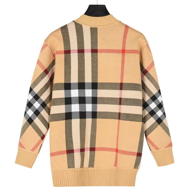 Burberry 23Fw plaid patchwork striped knitted cardigan sweater