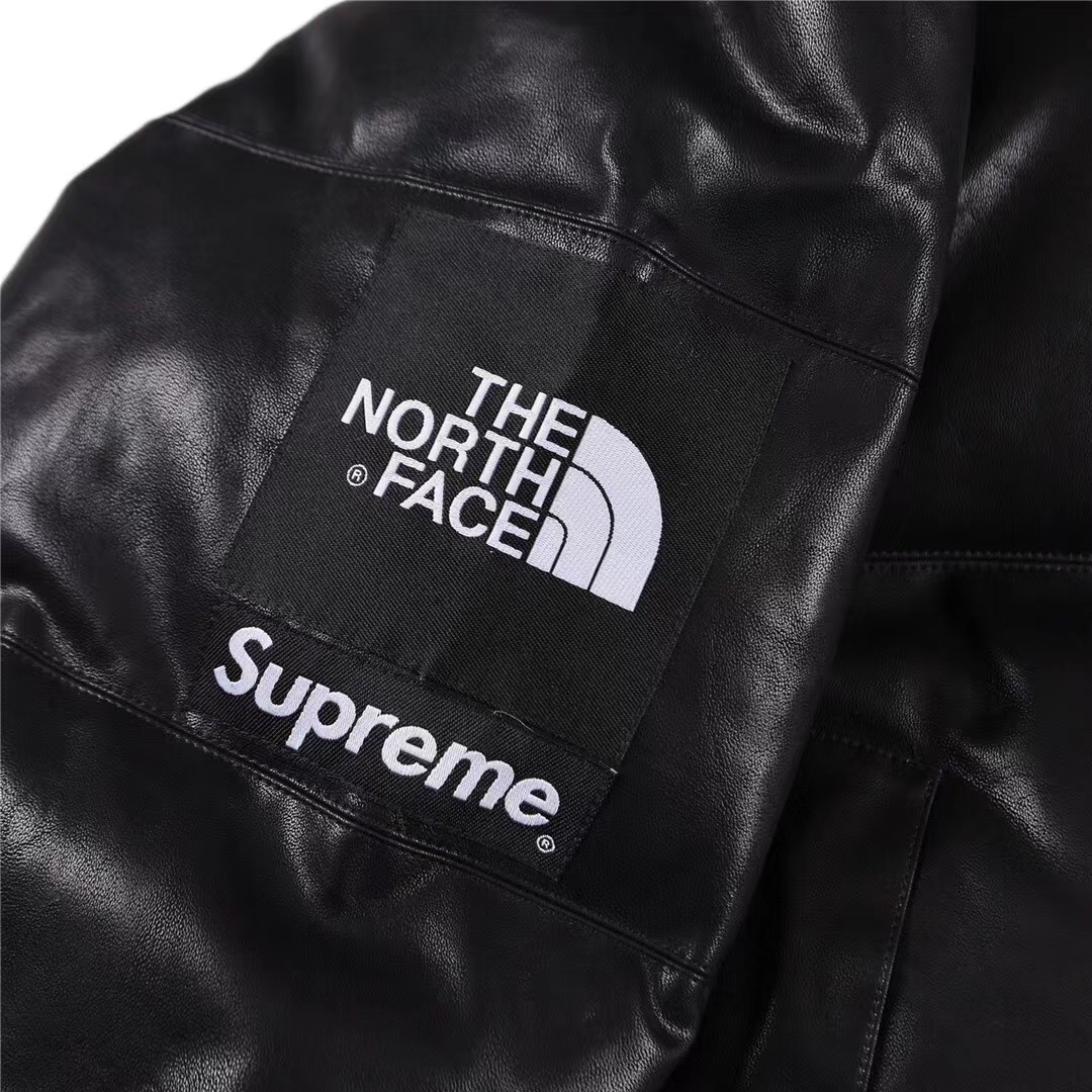 Supreme xTNF Leather Nuptse Jacket North Face joint leather down jacket
