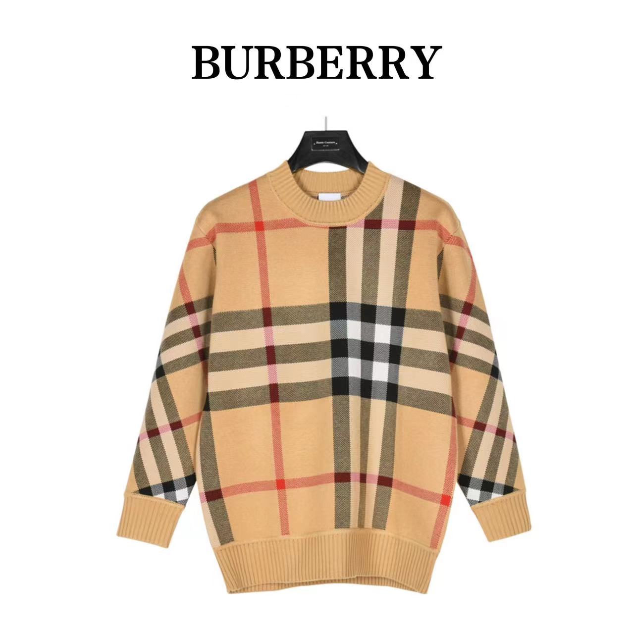 Burberry 23Fw plaid patchwork striped knitted cardigan sweater