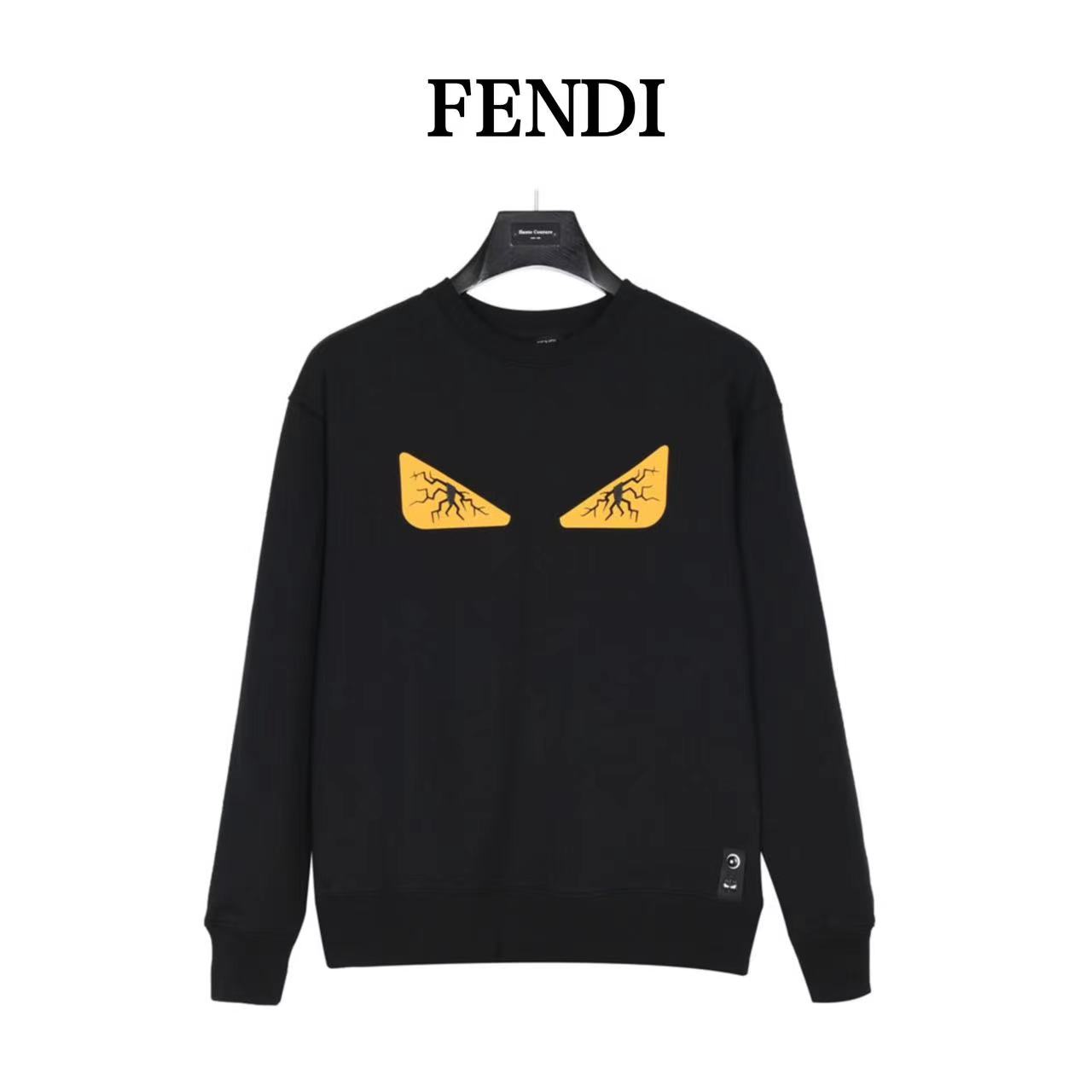 23Fendi/Fendi cracked eyes three-dimensional glued round neck sweatshirt