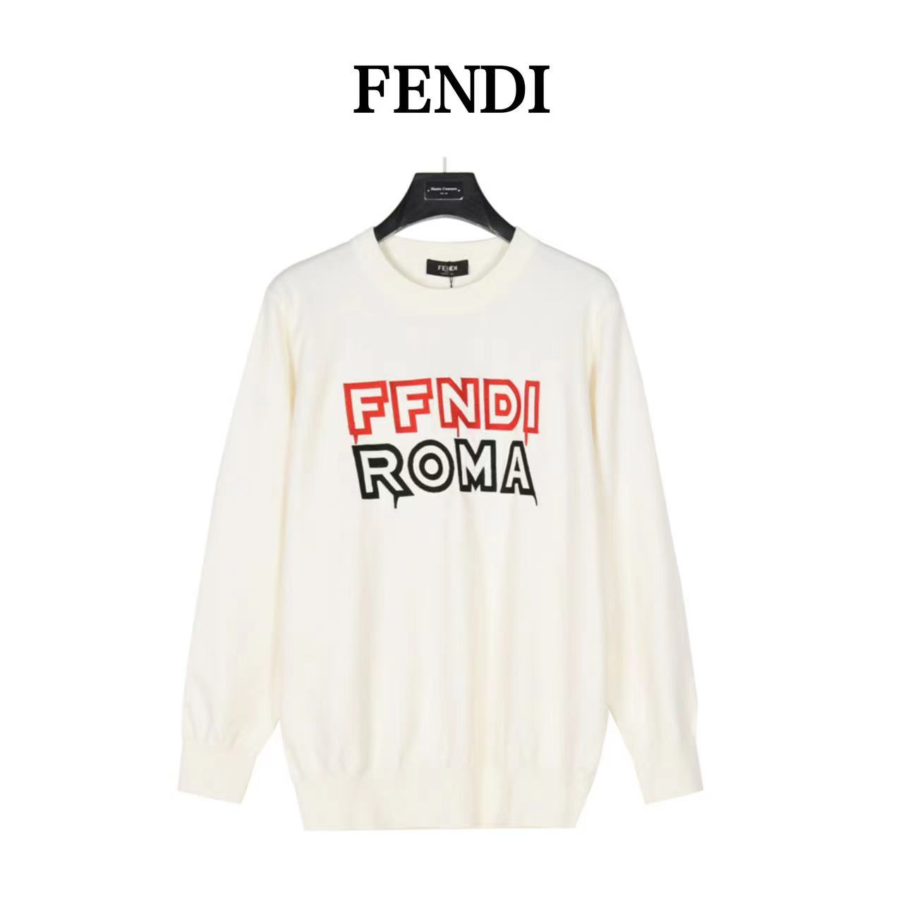 Fendi 23Fw embroidered letter crew neck sweater