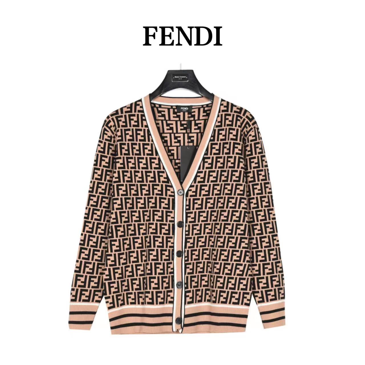 Fendi 23Fw all-over printed double F jacquard cardigan sweater