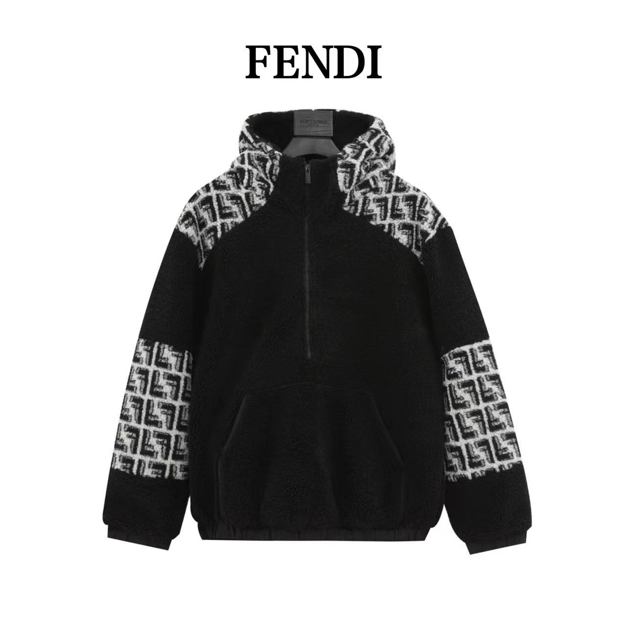 Fendi teddy hooded jacket with side lettering print