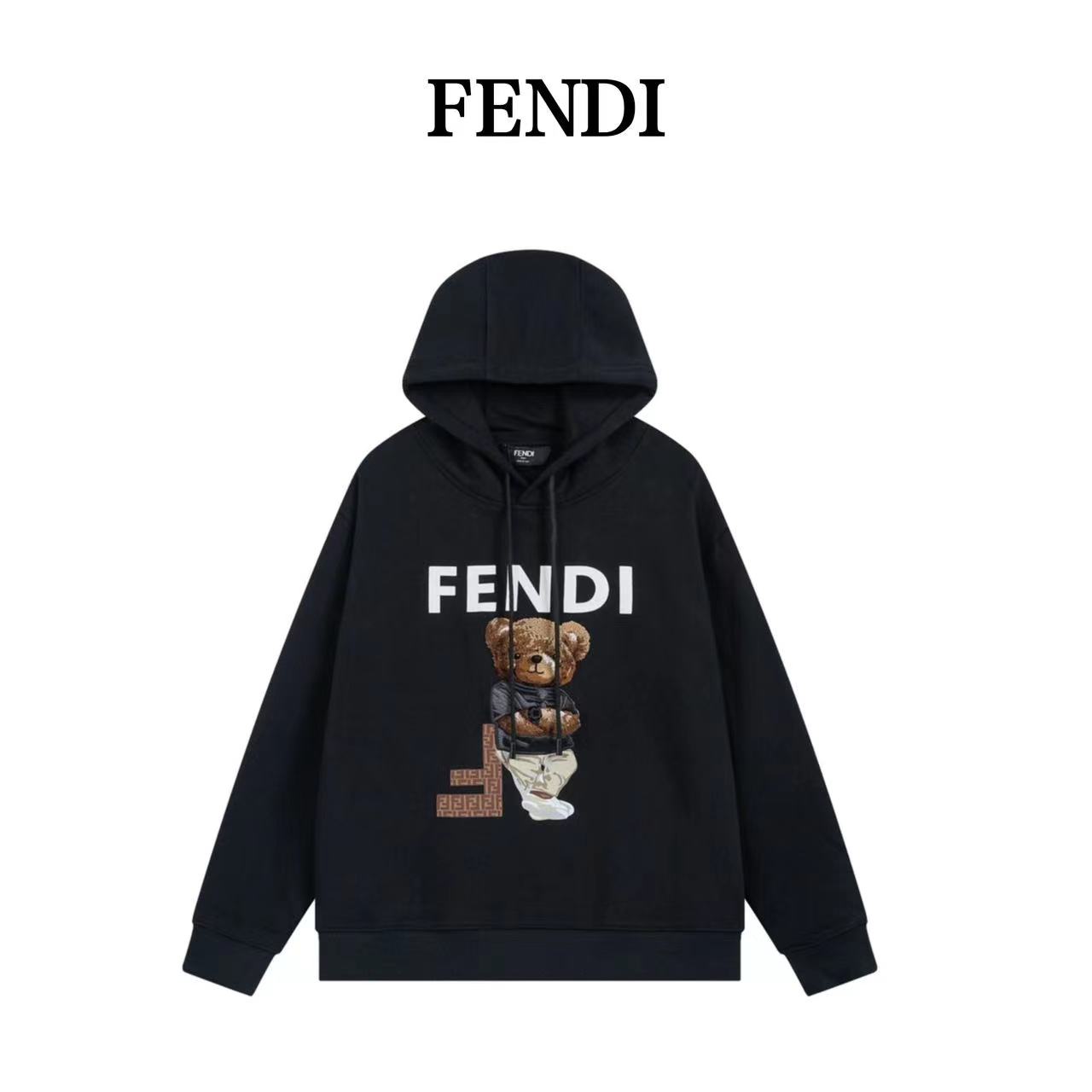 Fendi 23Fw foam terry embroidered patchwork printed hooded heavy sweatshirt