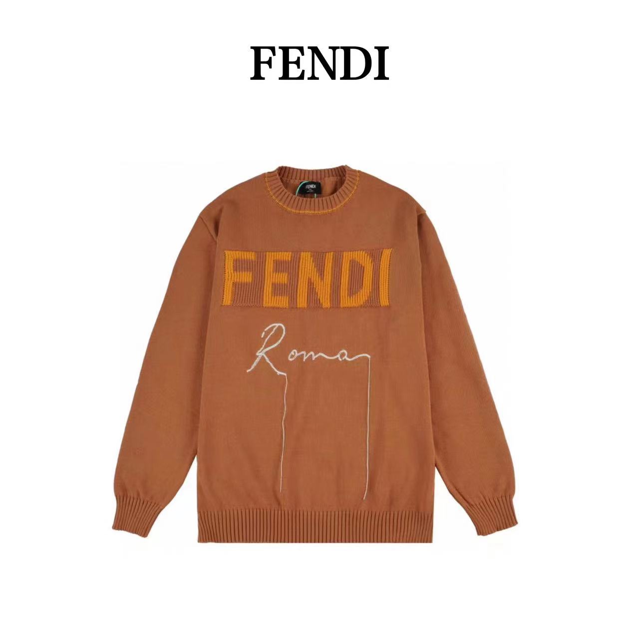Fendi FD 23FW letter logo crew neck sweater thick knit sweater