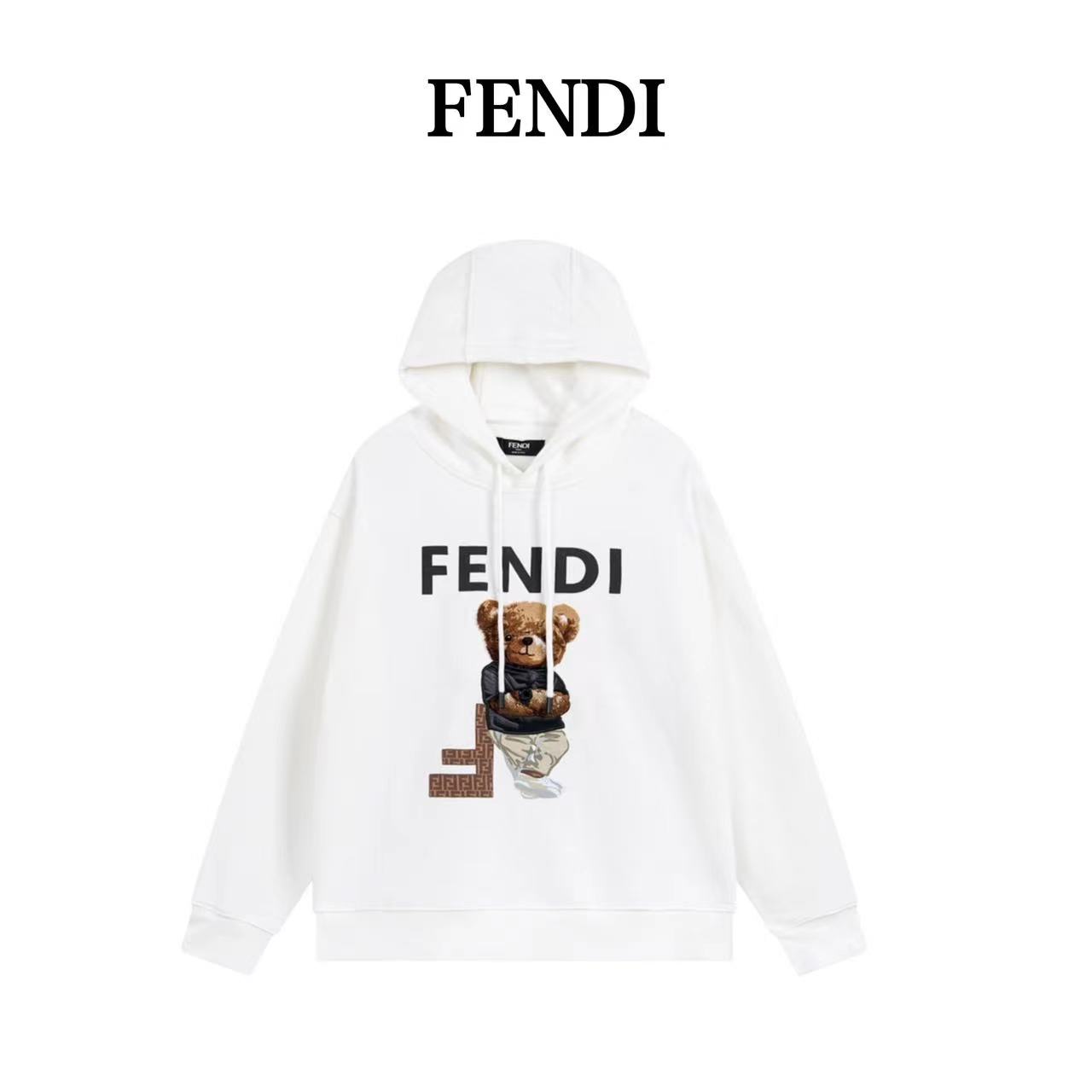 Fendi 23Fw foam terry embroidered patchwork printed hooded heavy sweatshirt