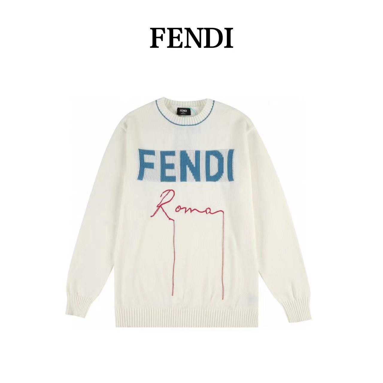 Fendi FD 23FW letter logo crew neck sweater thick knit sweater