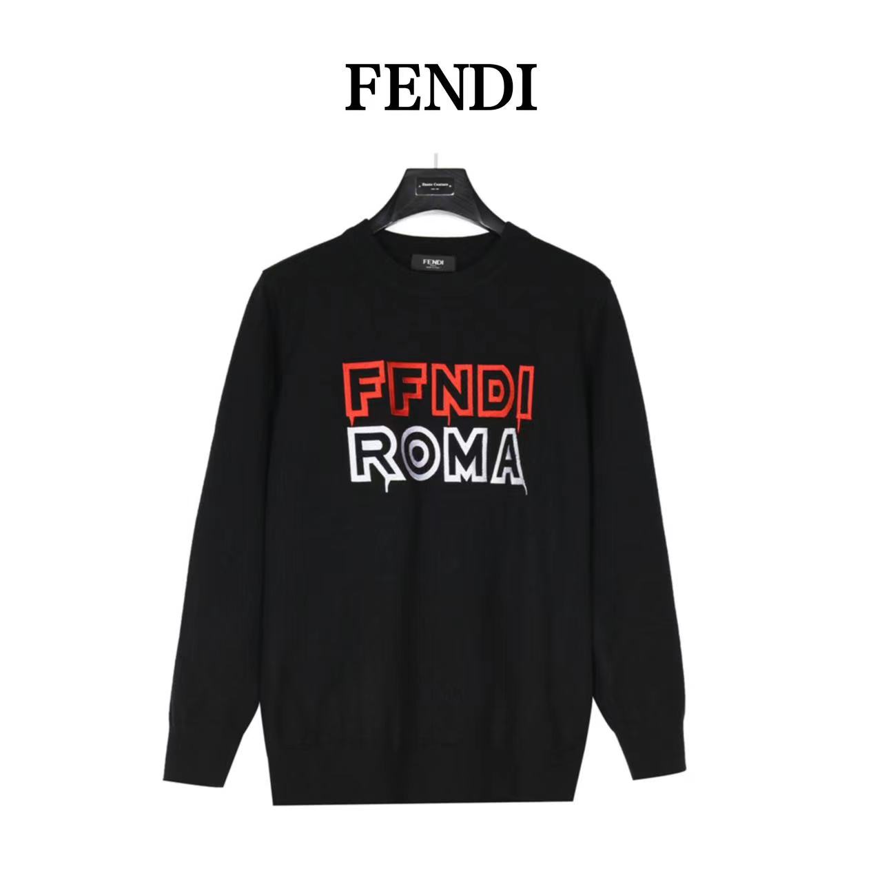 Fendi 23Fw embroidered letter crew neck sweater