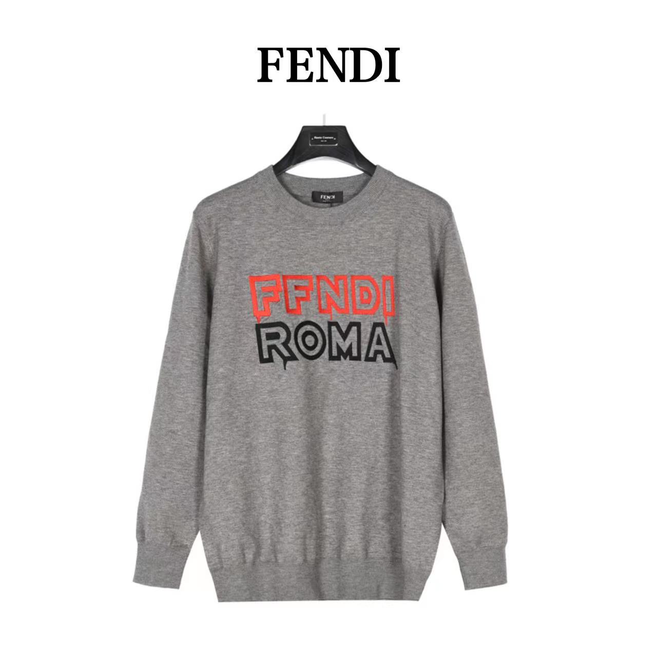 Fendi 23Fw embroidered letter crew neck sweater