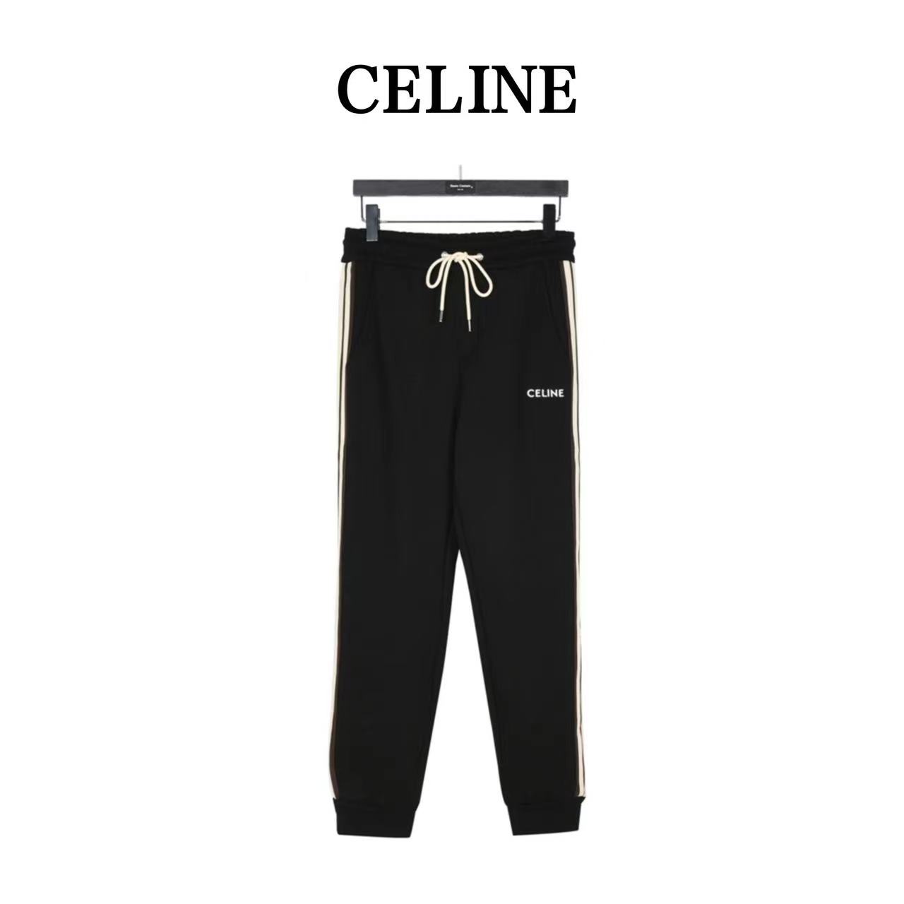 Celine fleece trousers with webbing and embroidered logo on the side