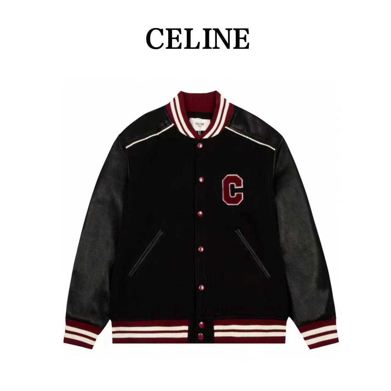 Celine 2023 new blended leather sleeve baseball uniform jacket