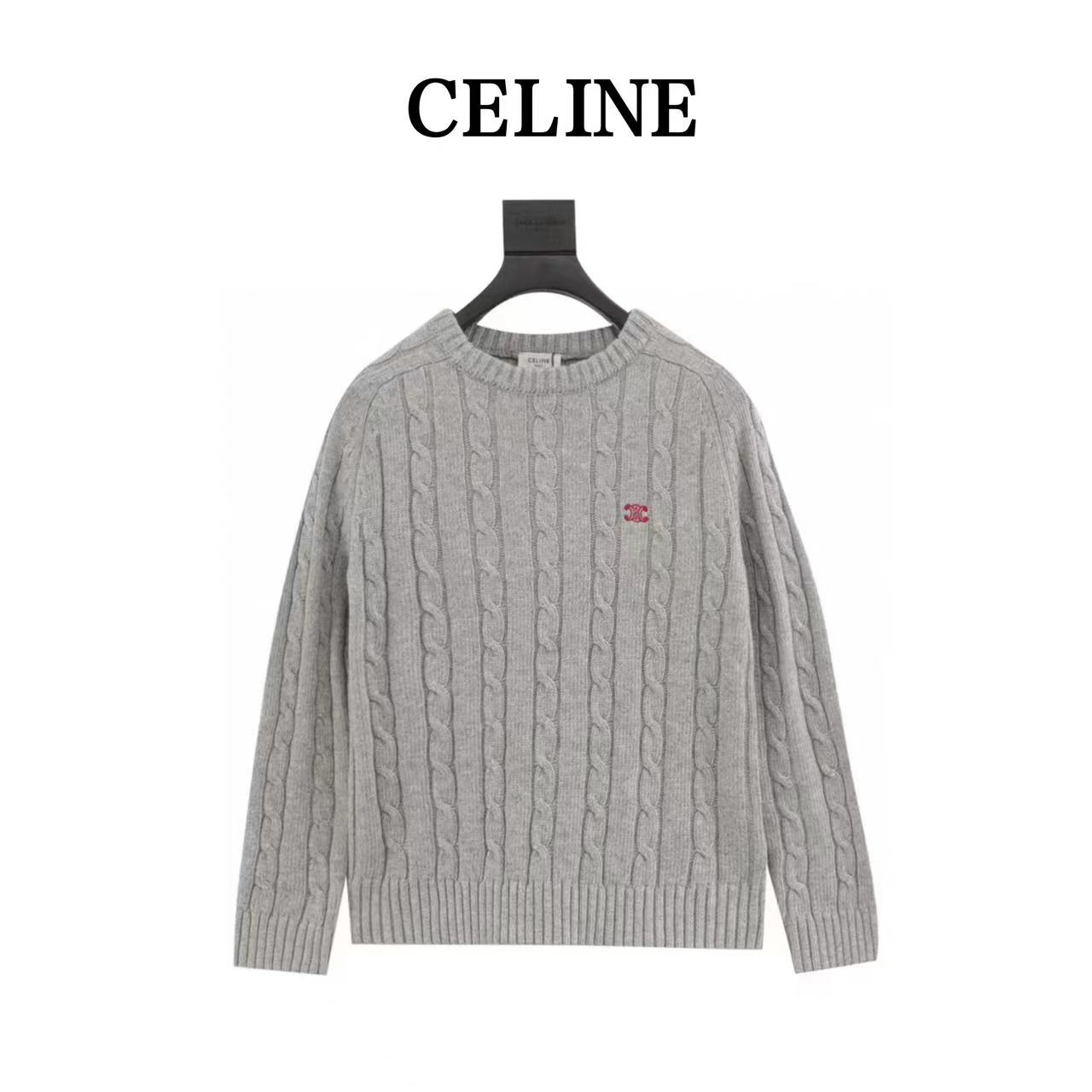 Celine 23Fw Arm Patch Cable Women's Crew Neck Sweater