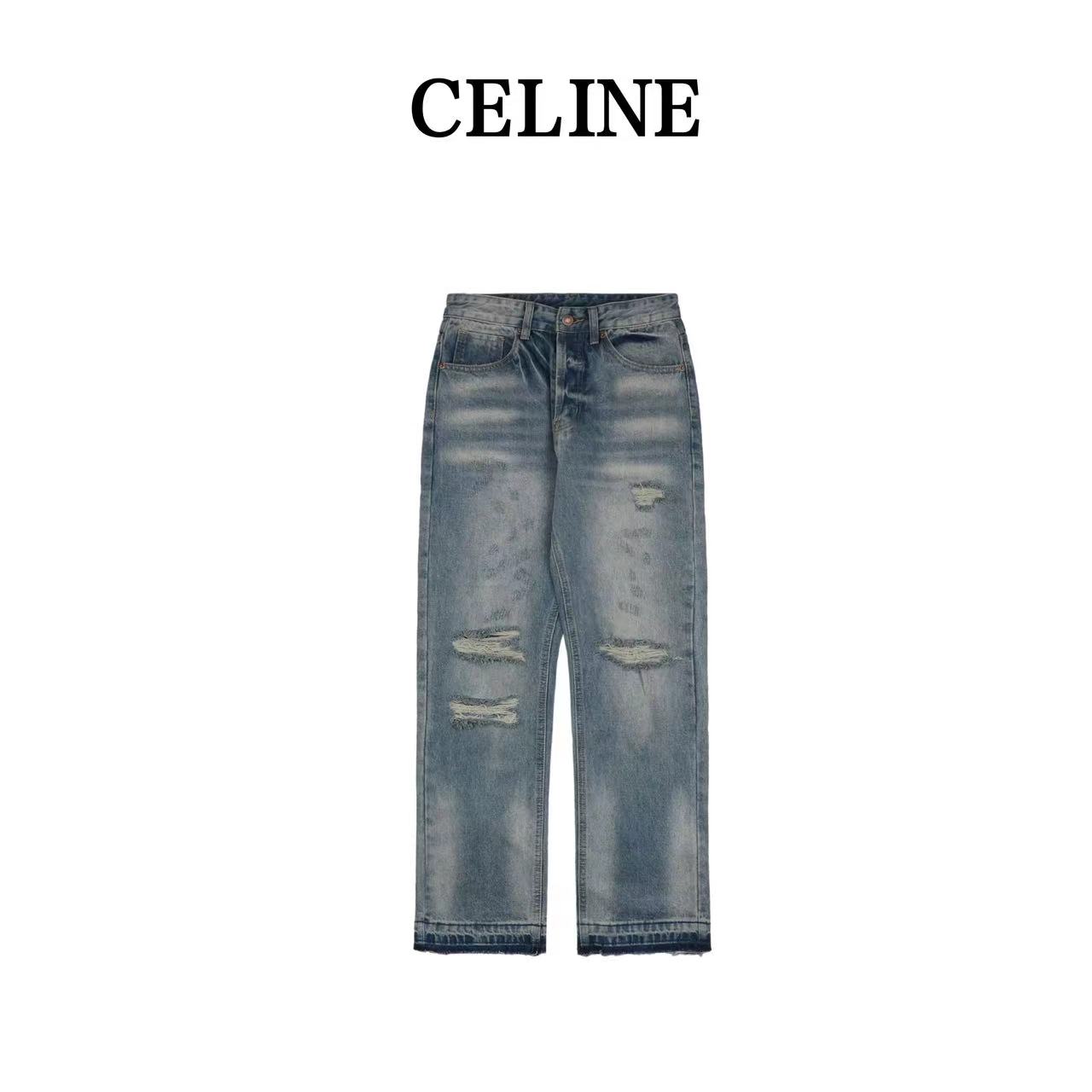 Celine 23SS knife-cut washed jeans