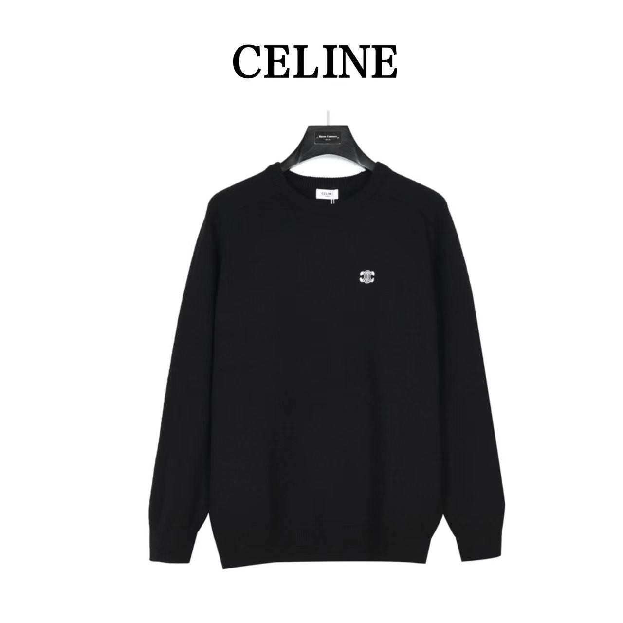 Celine 23ss logo embroidered crew neck sweater