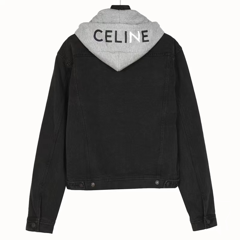 Celine 23Fw hooded printed patchwork denim jacket