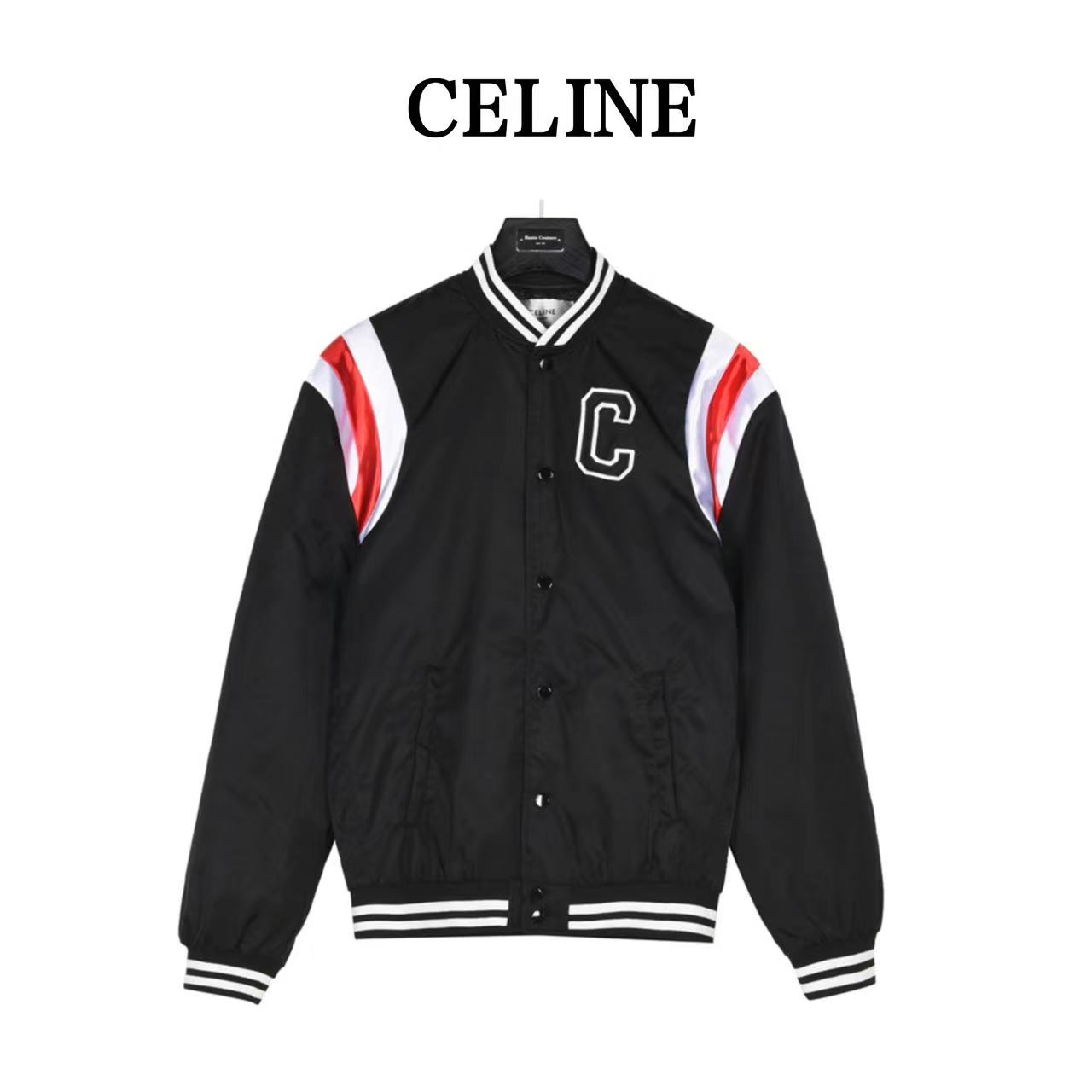 Celine 23Fw patch embroidered lettering quilted bomber jacket