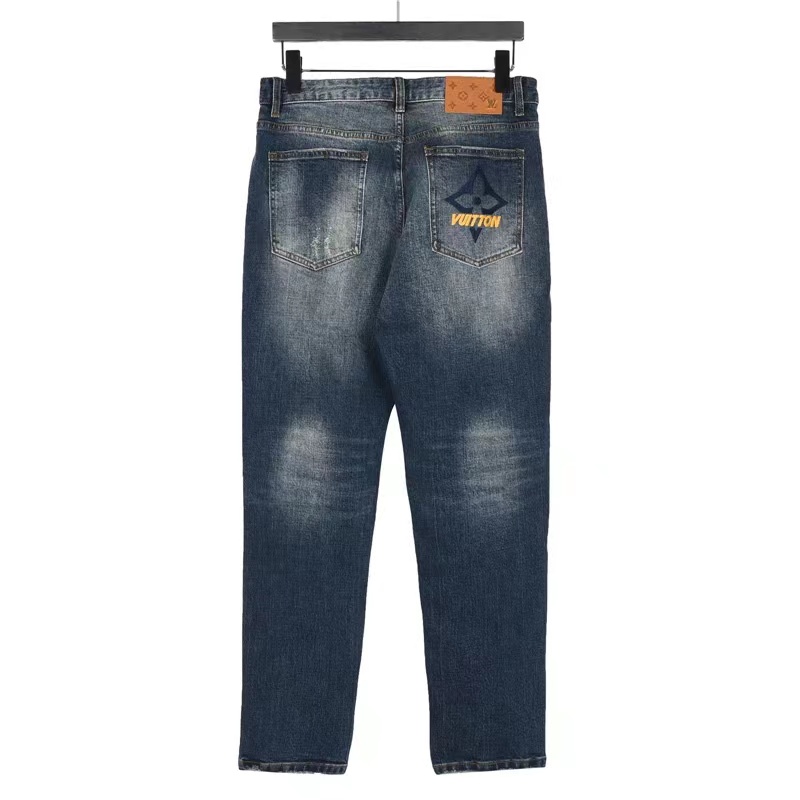 Louis Vuitton jeans with four-leaf clover logo embroidery on the back