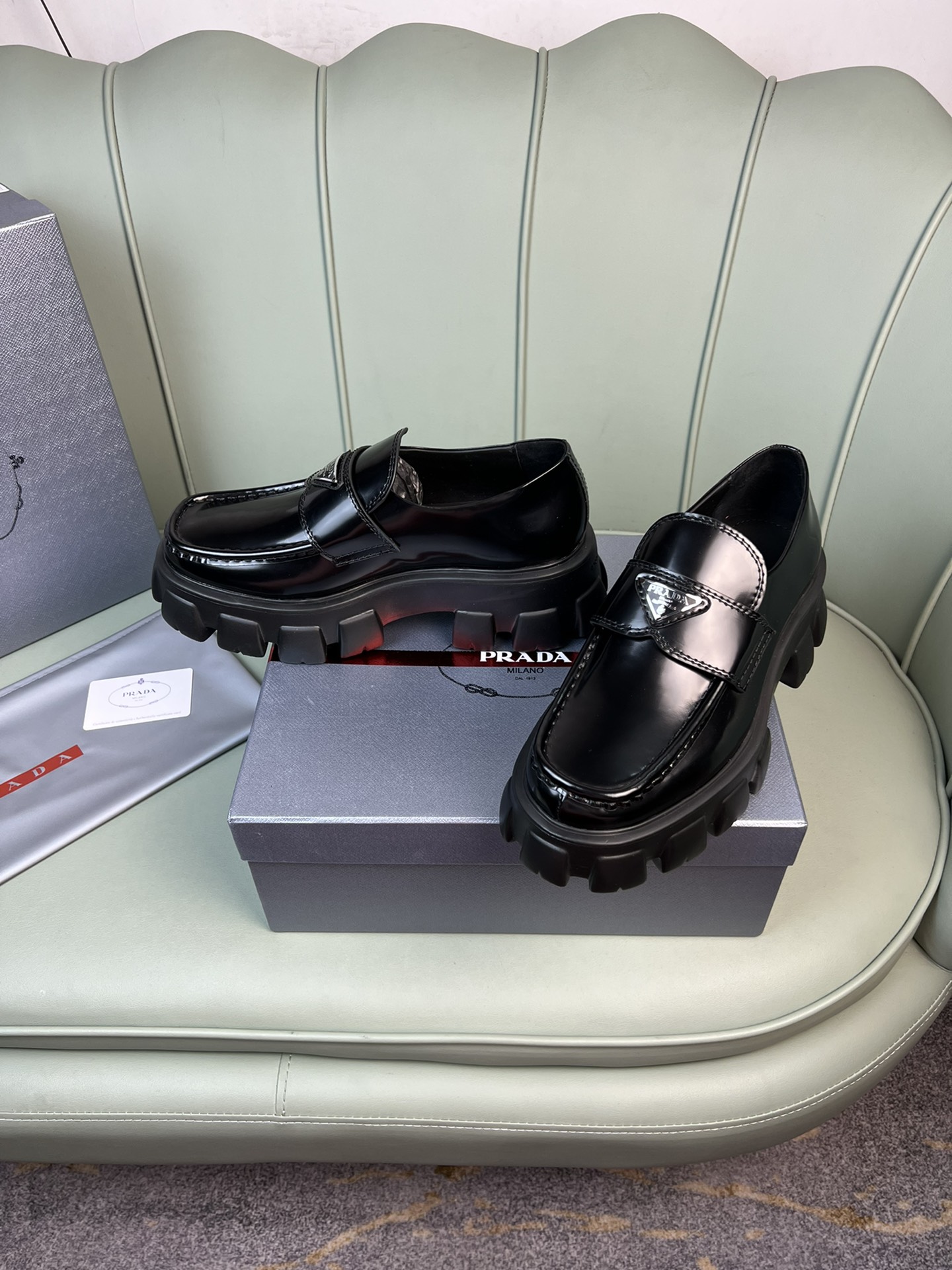 Prada Monolith Brushed Loafers Black For Men 2.4in/60mm PRD 2DE129_B4L ...