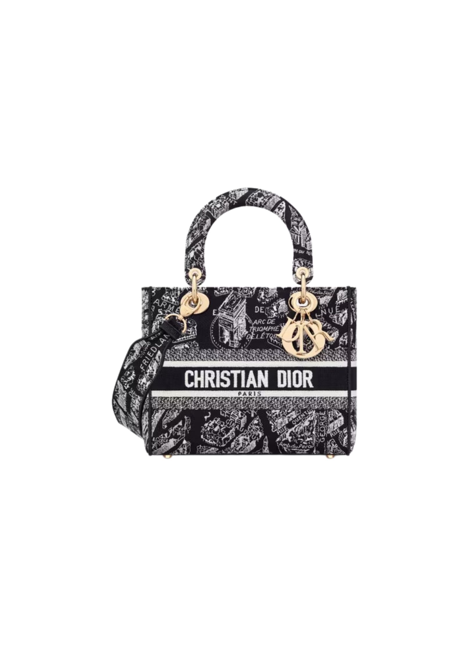 Medium Lady D-Lite Bag Black For Women 9.5in/ 24cm M0565OOMP_M993