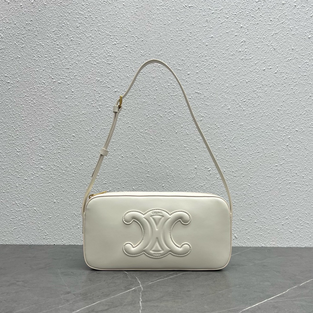 Celine Camera Shoulder Bag Cuir Triomphe White For Women 10in/26cm