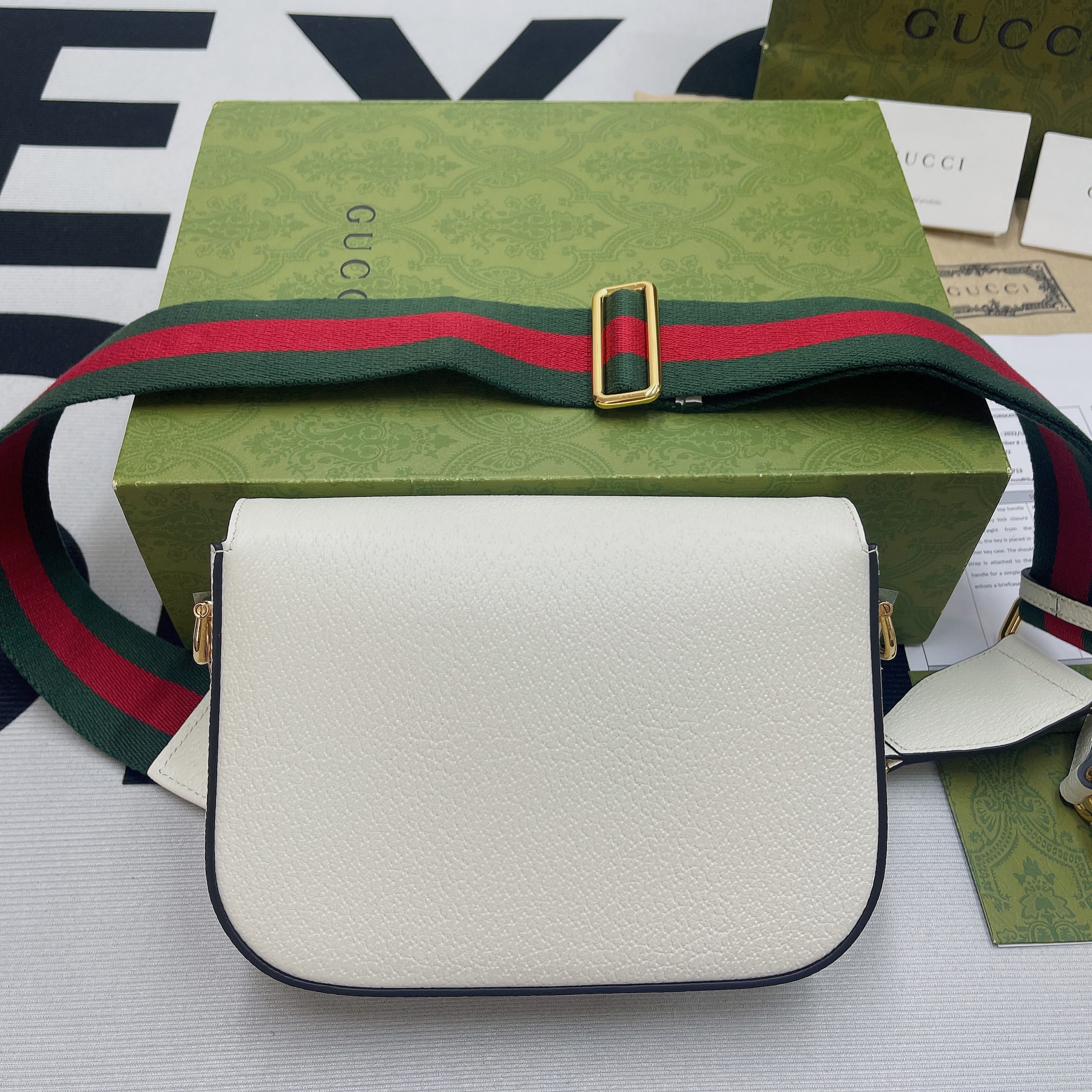 Gucci x Adidas Horsebit 1955 Mini Bag White For Women, Women's Bags 8.1in/21cm GGu00a0658574
