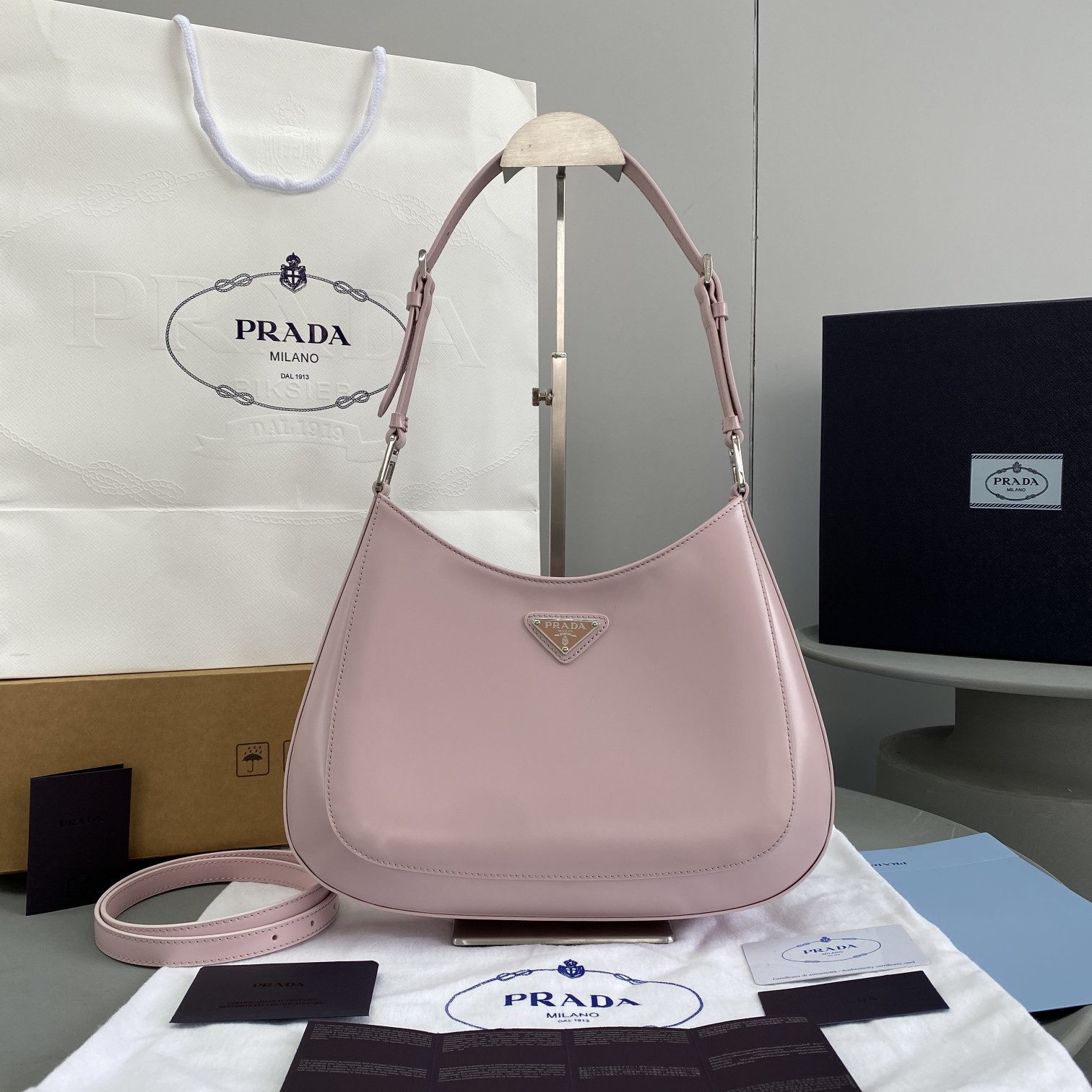 Prada Cleo Brushed Shoulder Bag Pink For Women, Women's Bags 11.8in/30cm