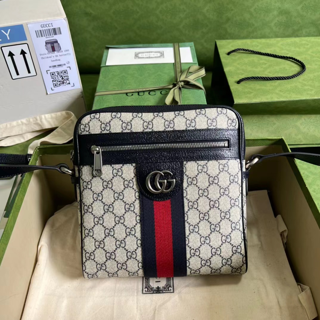 Gucci Ophidia GG Small Messenger Bag Beige And Blue GG Supreme Canvas ...