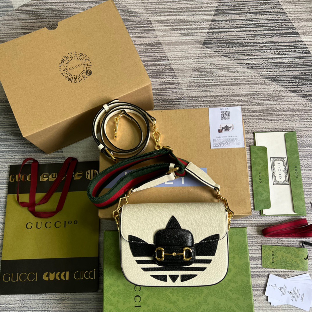 Gucci x Adidas Horsebit 1955 Mini Bag White For Women, Women's Bags 8.1in/21cm GGu00a0658574